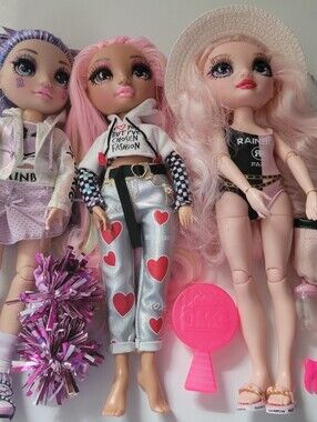 Rainbow High Dolls 3 Fashion Doll Lott - Pink & Purple Styles Preowned.